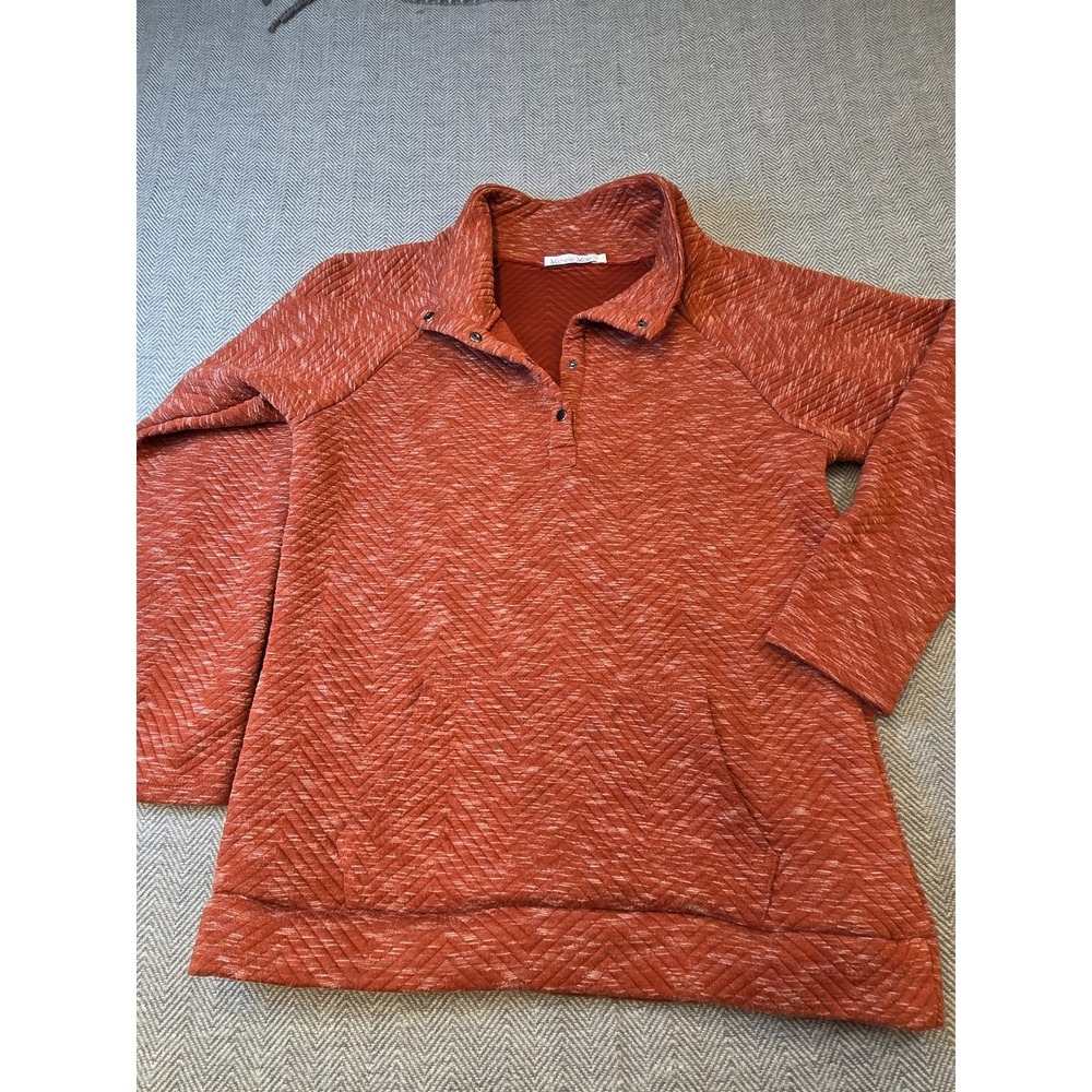 Michelle Mae Quilted Snap Sweatshirt Women Large Rust Orange Mock Neck Pullover